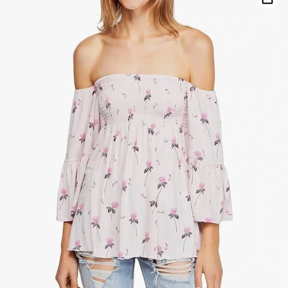 Free People Off Shoulder Tunic Top in Cloud Cherry Combo - Picture 1 of 12